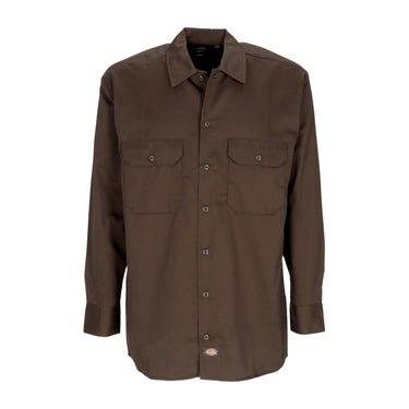 Dickies, Camicia Manica Lunga Uomo Work Shirt L/s Rec, Dark Brown