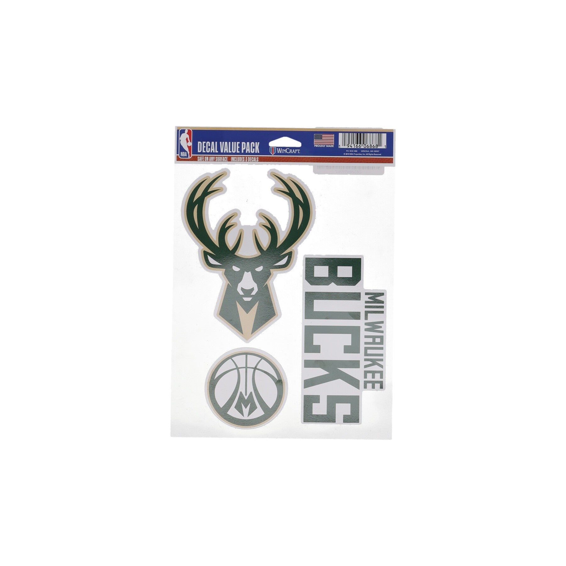 Wincraft, Decalcomania Unisex Nba 5.5 X 7.75” Fan Pack Decals Milbuc, Original Team Colors