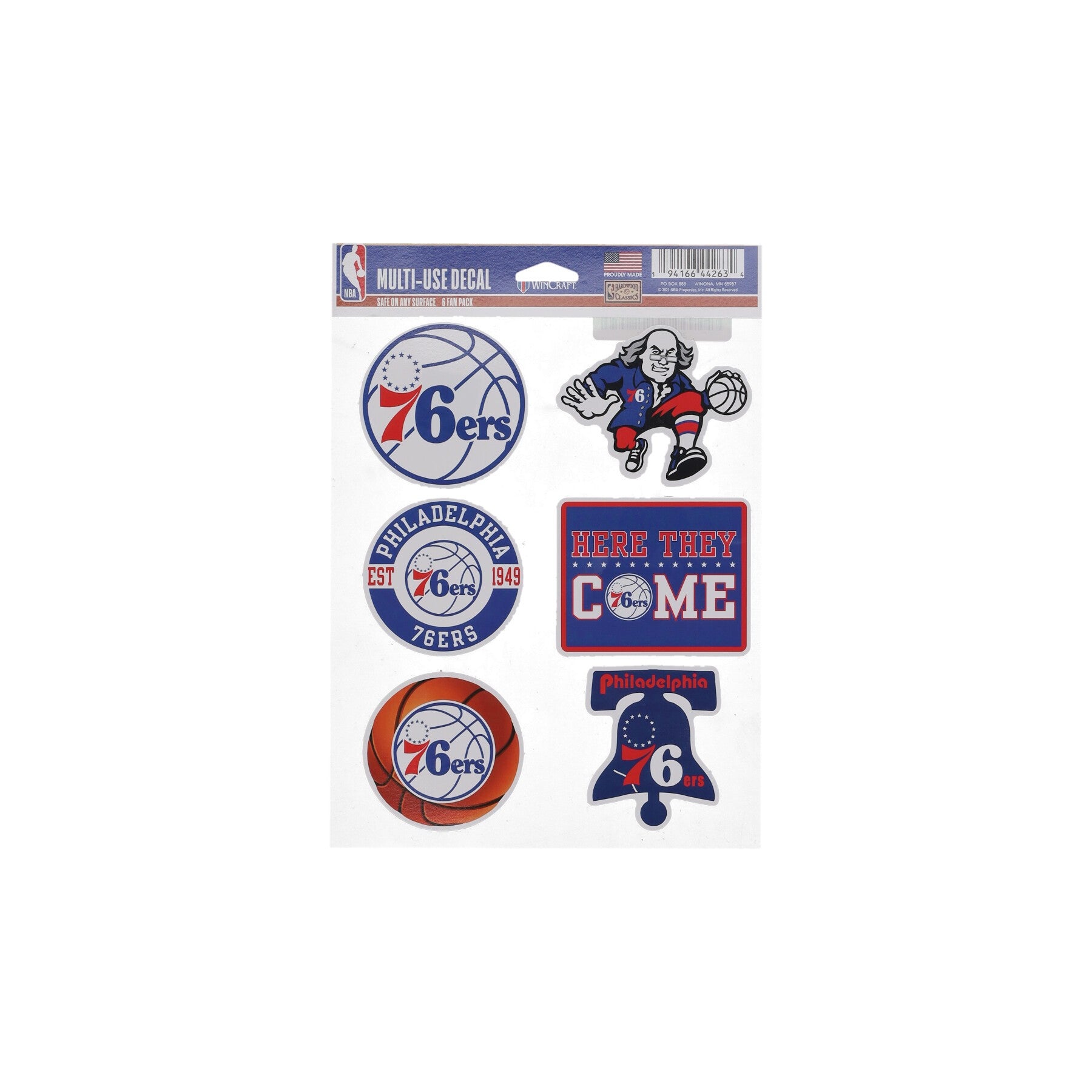 Wincraft, Decalcomania Unisex Nba 5.5 X 7.75” Fan Pack Decals  Phi76e, Original Team Colors