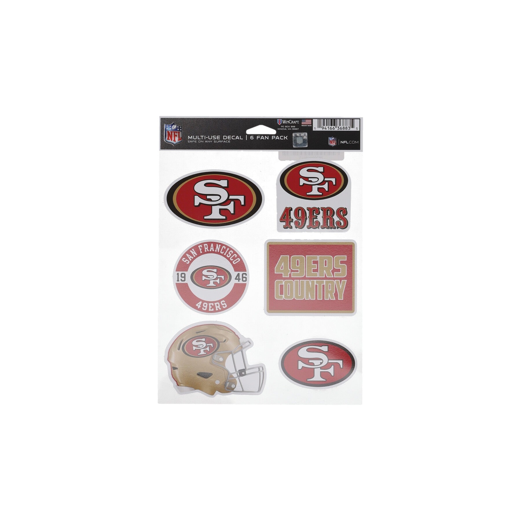 Wincraft, Decalcomania Unisex Nfl 5.5 X 7.75” Fan Pack Decals  Saf49e, Original Team Colors