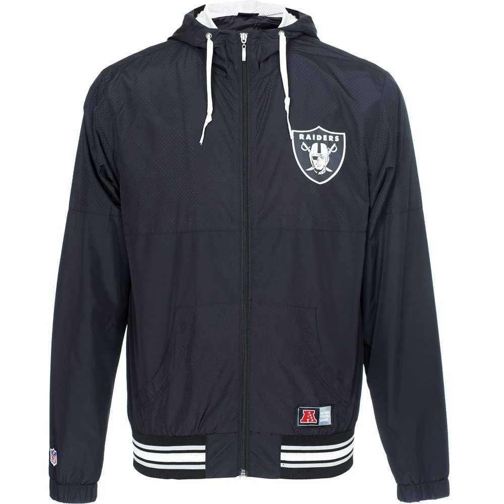Giacca a Vento Uomo Majestic Jacket Windbreaker Perforated Nfl "oakland Raiders" Black Unico