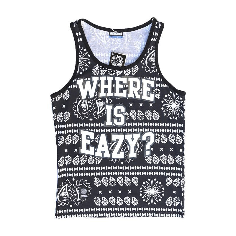 Mass Denim, Canotta Uomo Mass Denim Tank Top "where Is Eazy" All Over Black/white, Unico