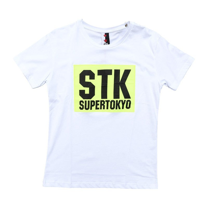 Supertokyo, Maglietta Uomo Stk Supertokyo T-shirt "stk1542" White/greenfluo, Unico