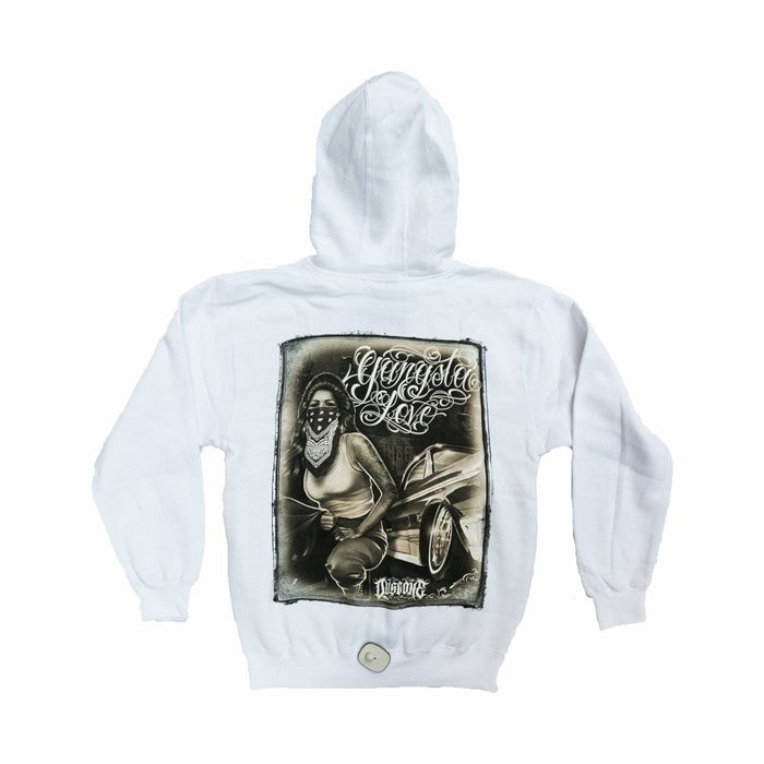 Dyseone, Felpa Cappuccio Zip Uomo Dyseone Sweatshirt Hoody Zip "gangster Love" White, 
