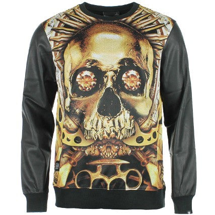 Two Angle, Felpa Girocollo Uomo Two Angle Sweatshirt Crewneck "tamlam" All Over/black Leather Sleeves, Unico