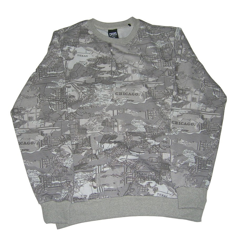 Crooks & Castles, Felpa Girocollo Uomo Crooks & Castles Sweatshirt Crewneck "tactics" Grey Map Camo, Unico
