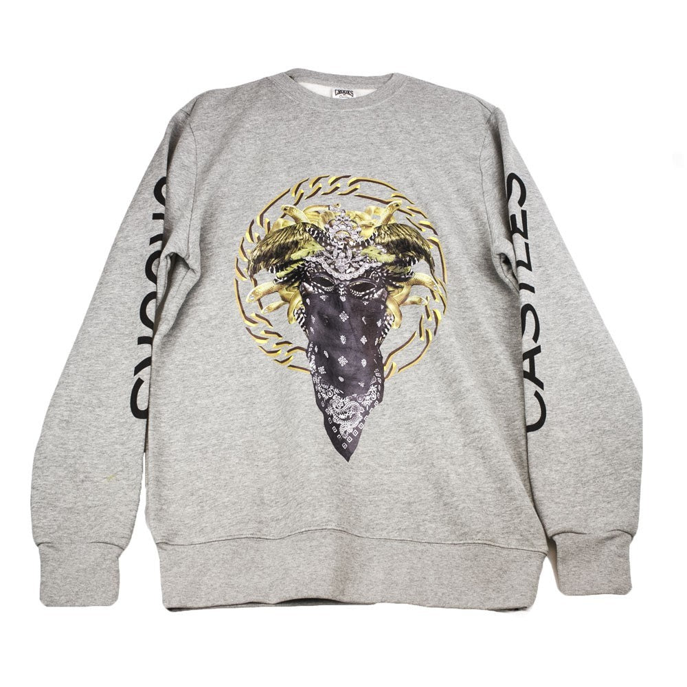 Crooks & Castles, Felpa Girocollo Uomo Cultivated Lux Medusa Sweatshirt, Grigio Melange/multi