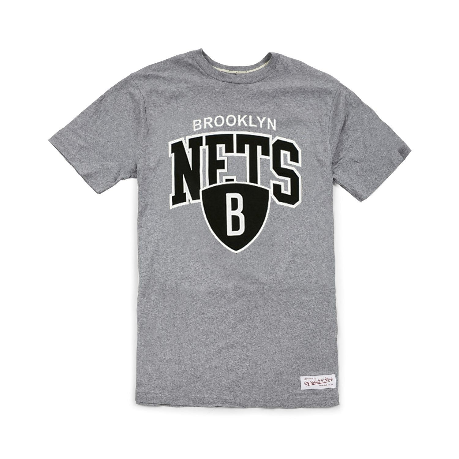 Mitchell & Ness, Maglietta Uomo Brooklyn Nets Team Arch Traditional Tee, Grigio Scuro Melange