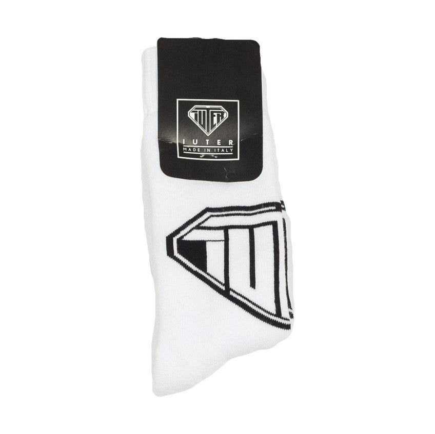 Iuter, Calza Media Uomo Logo Socks, Bianco/nero