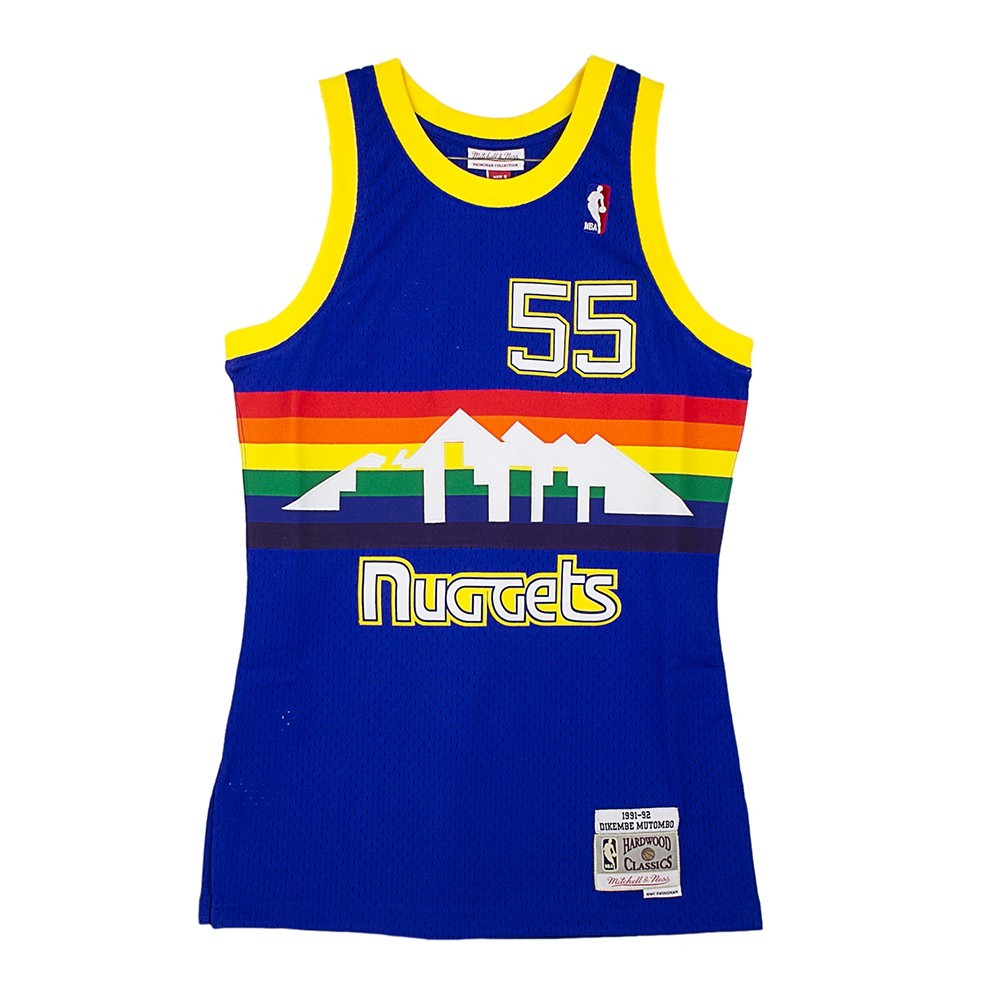 Basket Men's Tank Top NBA Swbman Jersey Classiques de bois dur n ° 55 Dikembe Mutombo 1991-92 Dennug Road Light Bleu