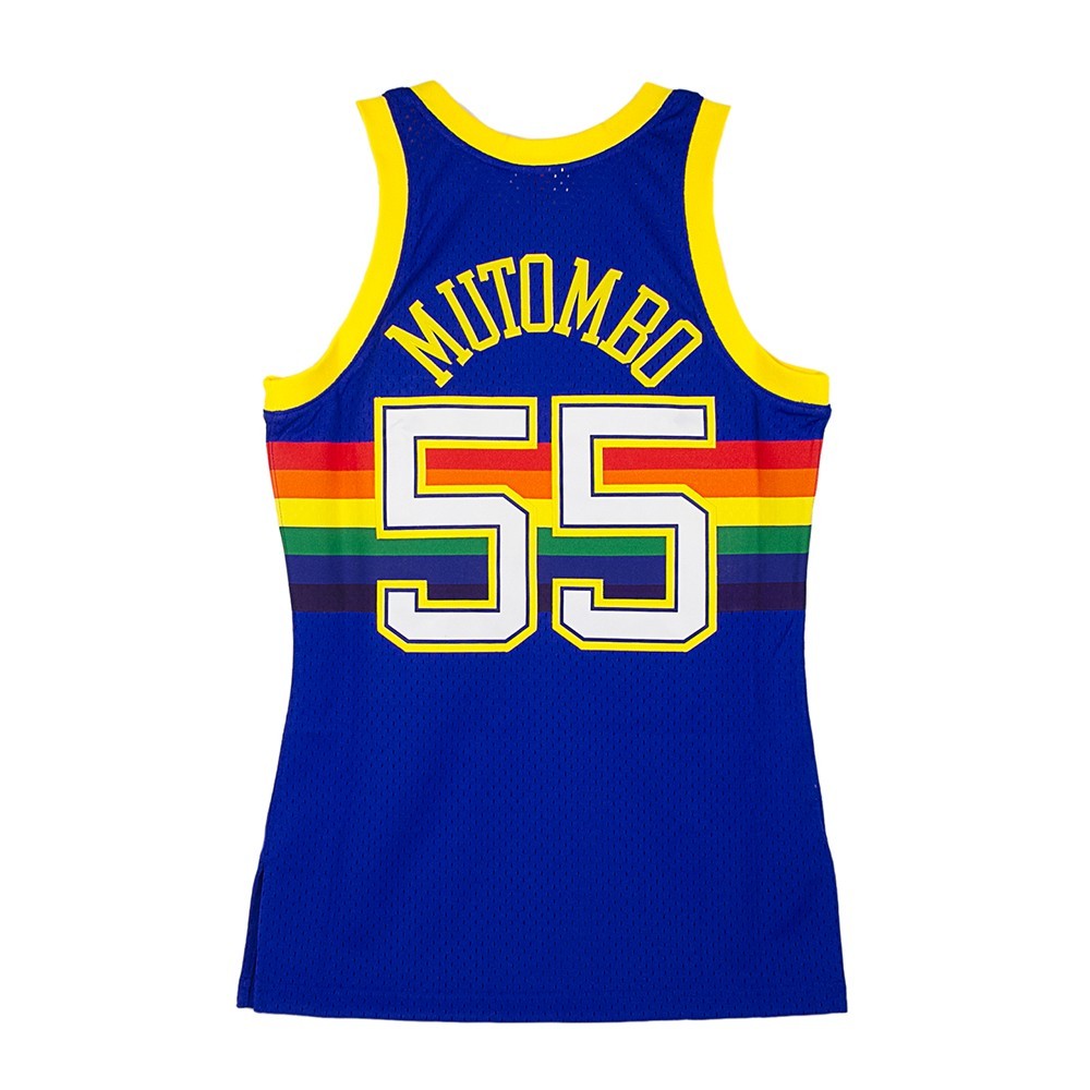 Basket Men's Tank Top NBA Swbman Jersey Classiques de bois dur n ° 55 Dikembe Mutombo 1991-92 Dennug Road Light Bleu