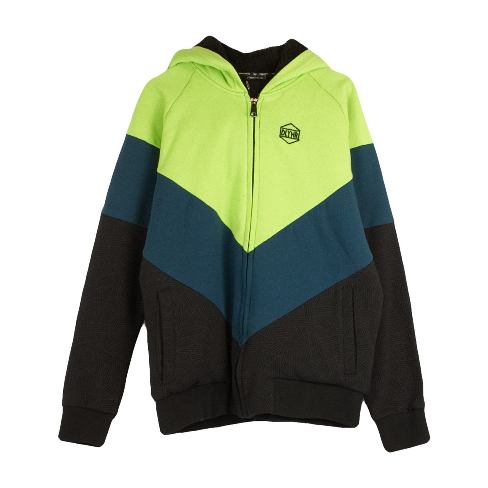 Dolly Noire, Felpa Cappuccio Zip Uomo Da Vinci, Fluo Green/navy/black
