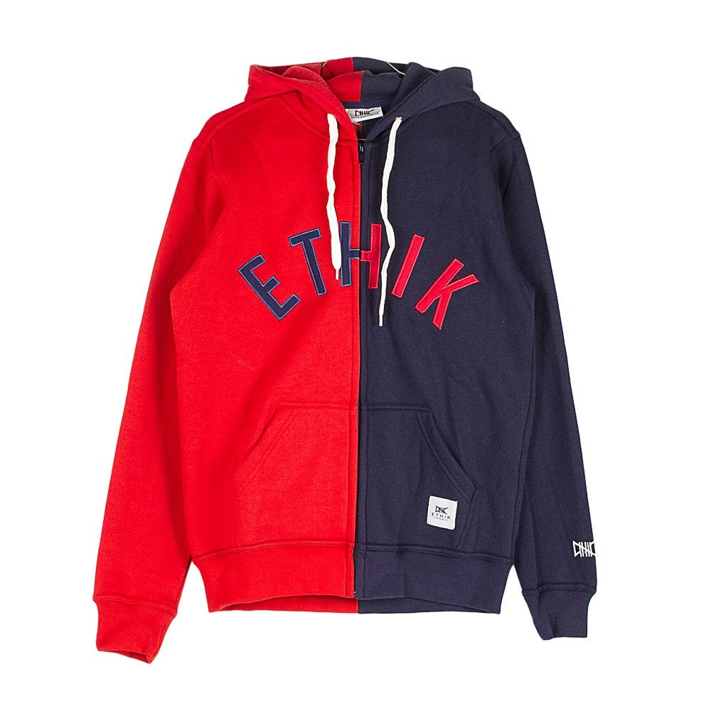 Ethik, Felpa Cappuccio Zip Uomo Split Zip Hoodie, Red/blue