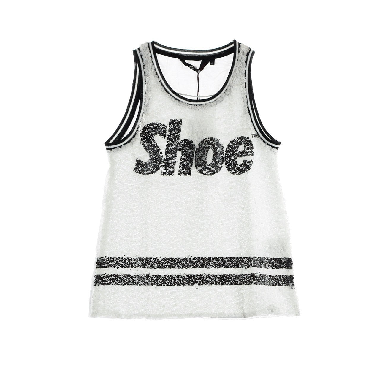 Shoeshine, Canotta Donna Paillettes Logo, White