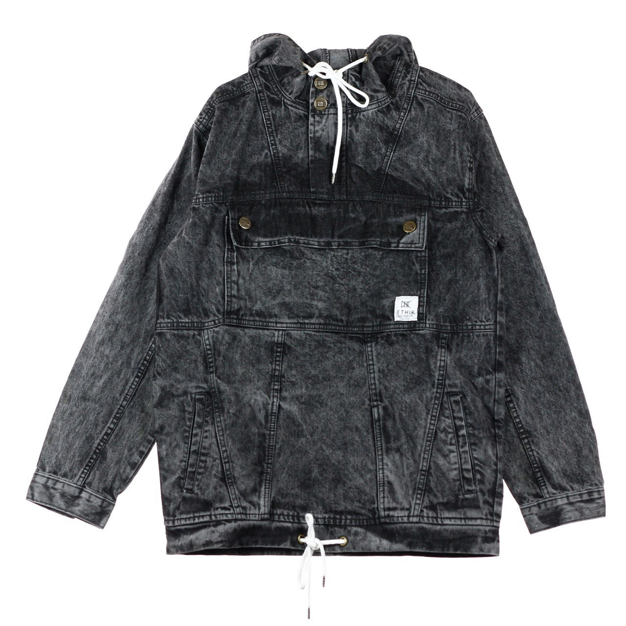 Ethik, Giaccone Infilabile Uomo Denim Anorak, Black Acidwash