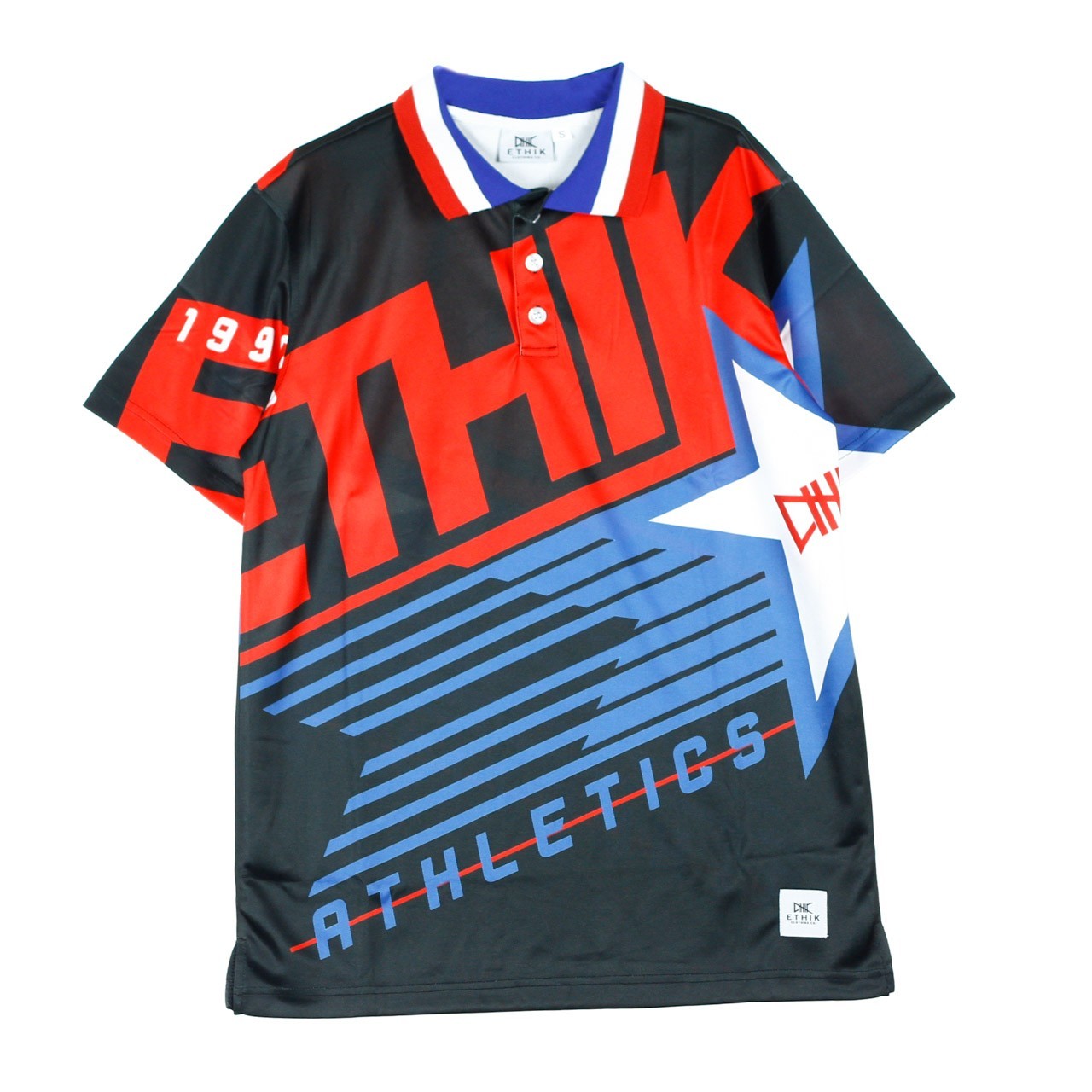 Ethik, Polo Manica Corta Uomo Athletics Retro, Black