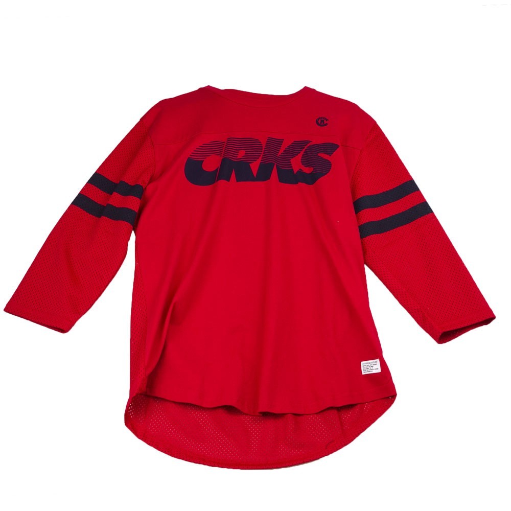 Crooks & Castles, Maglietta Manica 3/4 Uomo Crookstech Knit Football T Shirt, Rosso