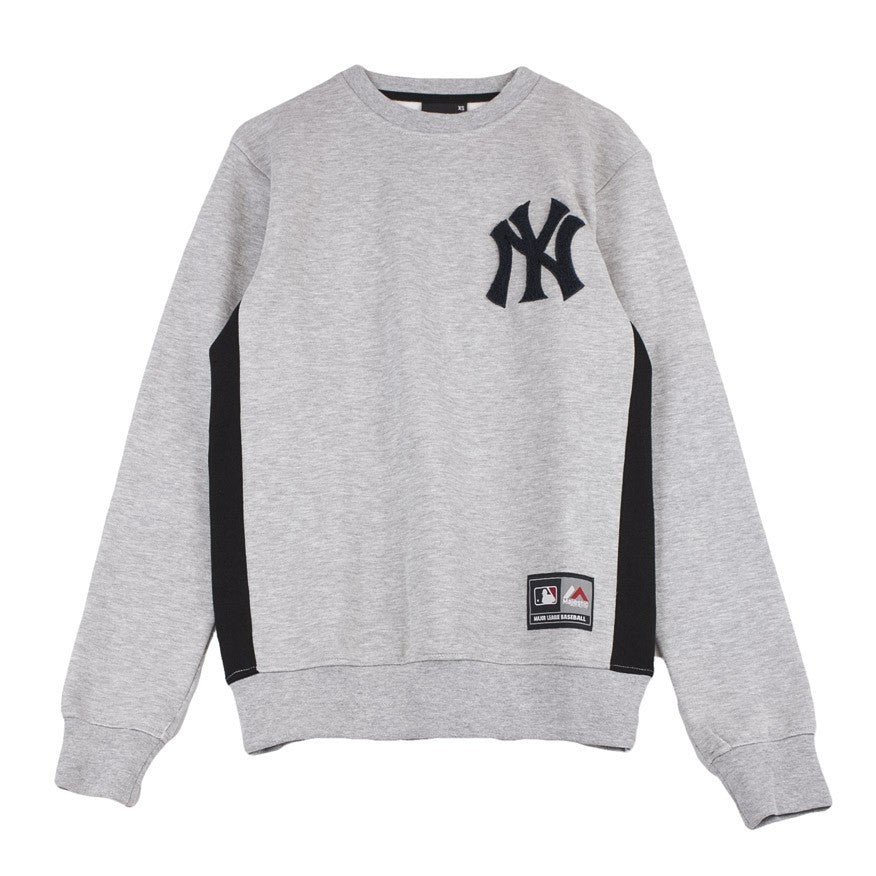 Majestic, Felpa Girocollo Uomo Bulba Chenille Chest Logo Crew Sweat Newyan, Grigio Melange