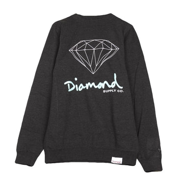 Diamond Supply, Felpa Girocollo Uomo Og Sign Crew, Charcoal Heather/diamond Blue