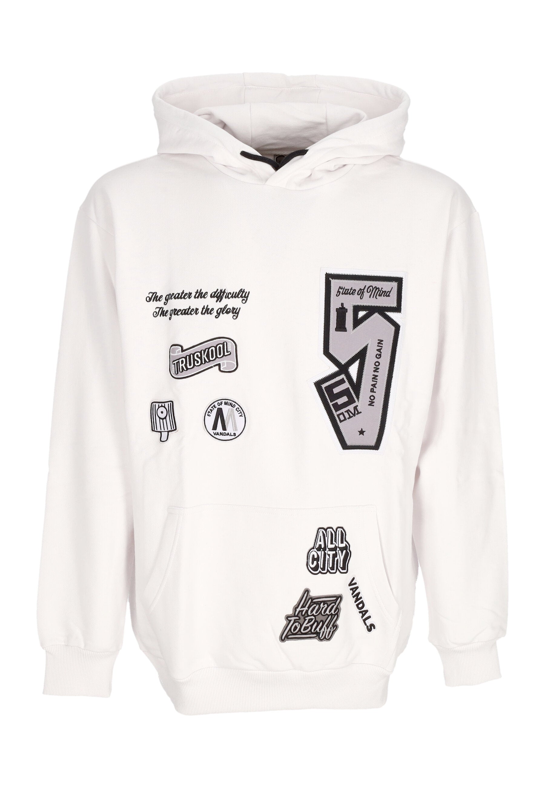 Felpa Leggera Cappuccio Uomo Graffiti Patch Hoodie White
