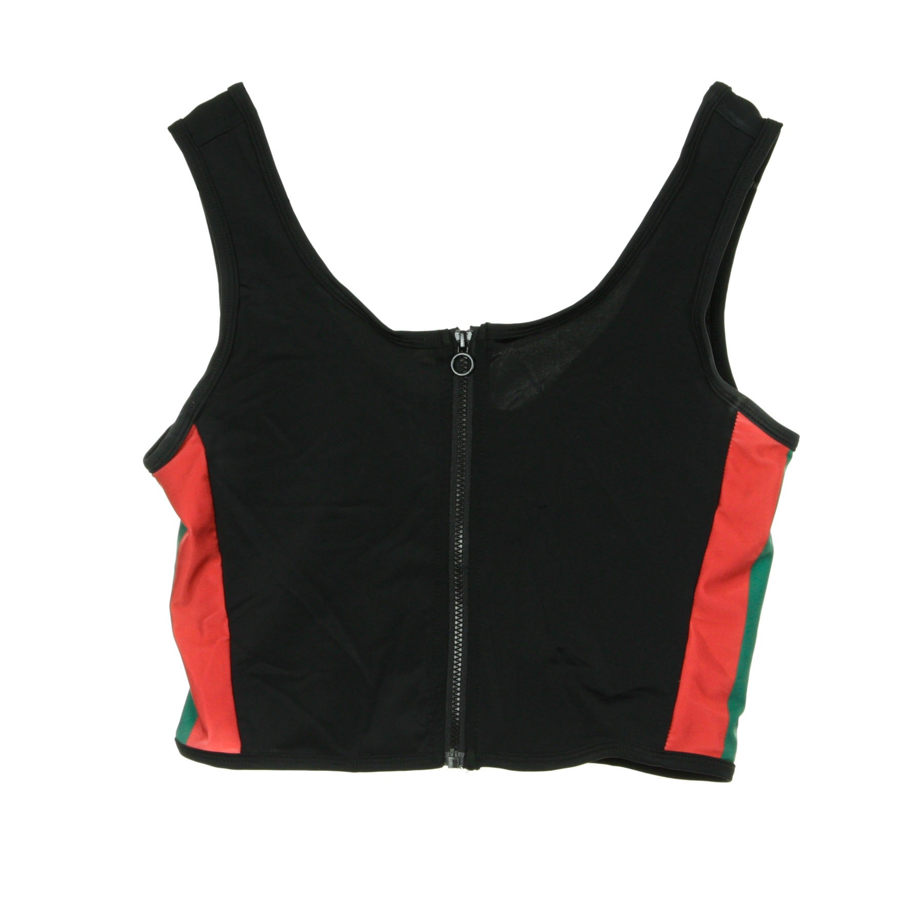 Women's Side Stripe Cropped Zip Top Black/fire Red/green