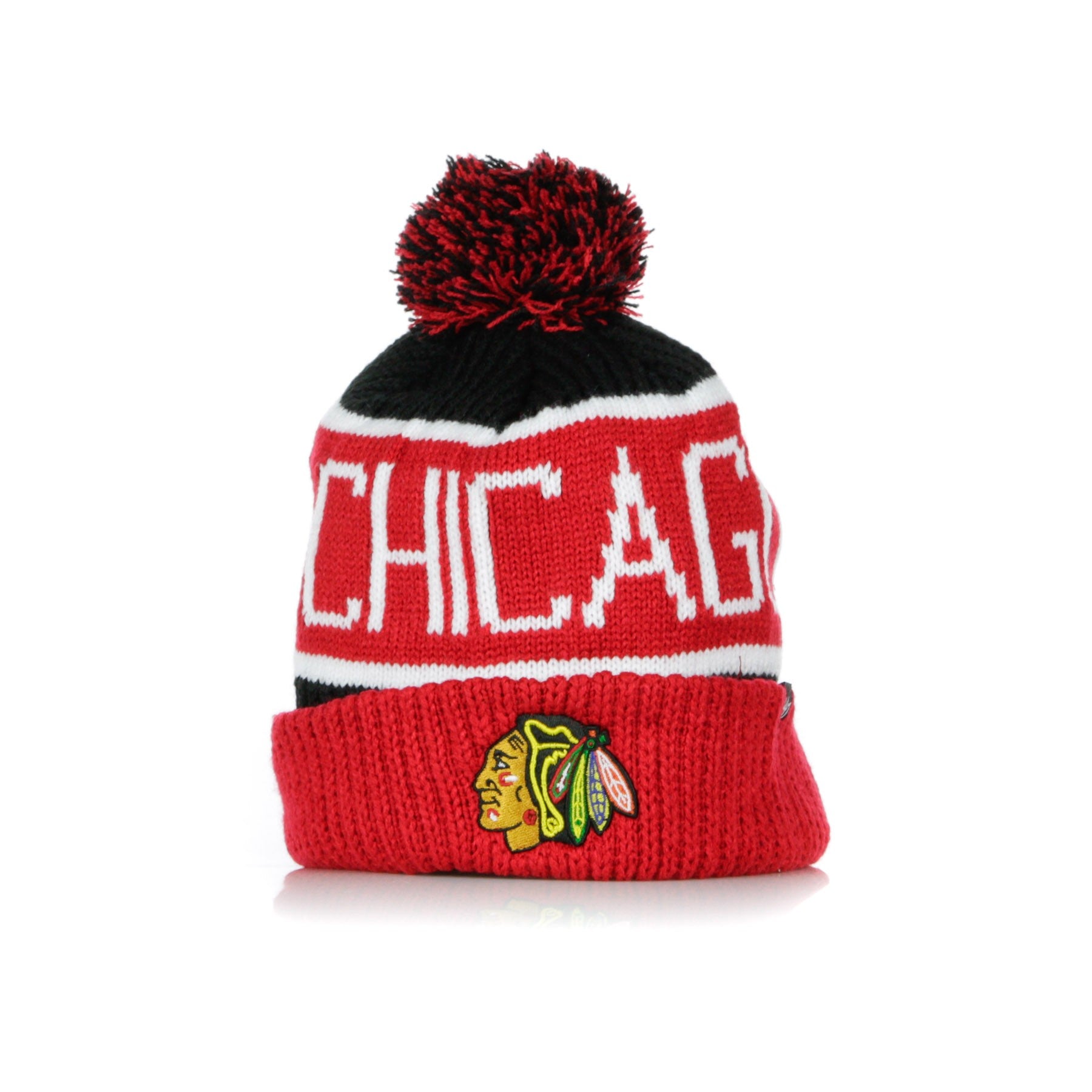 47 Brand, Cappello Pom Pom Uomo Calgary Cuff Knit Chibla, Original Team Colors