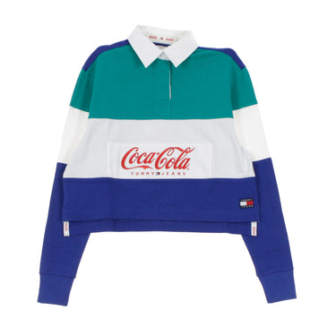 Polo Corta Manica Lunga Donna Tommy X Coca Cola Crop Rugby Teal Blue/sodalite Blue