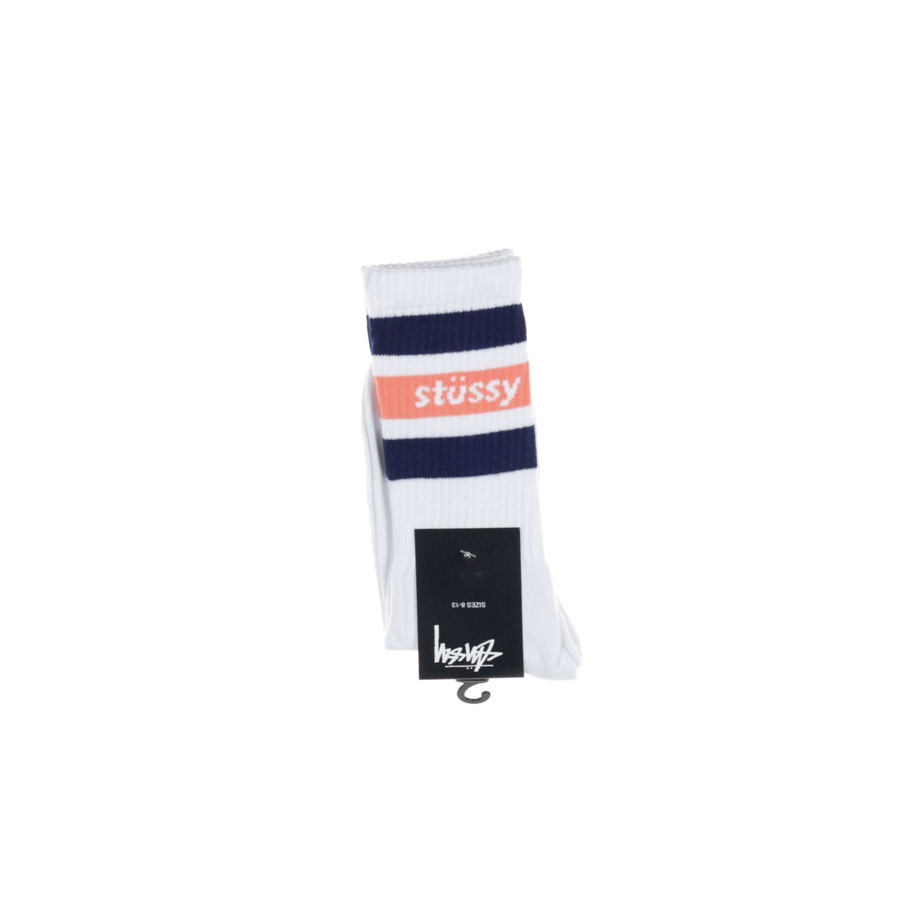 Medium Men's Stripe Crew Socks White/navy