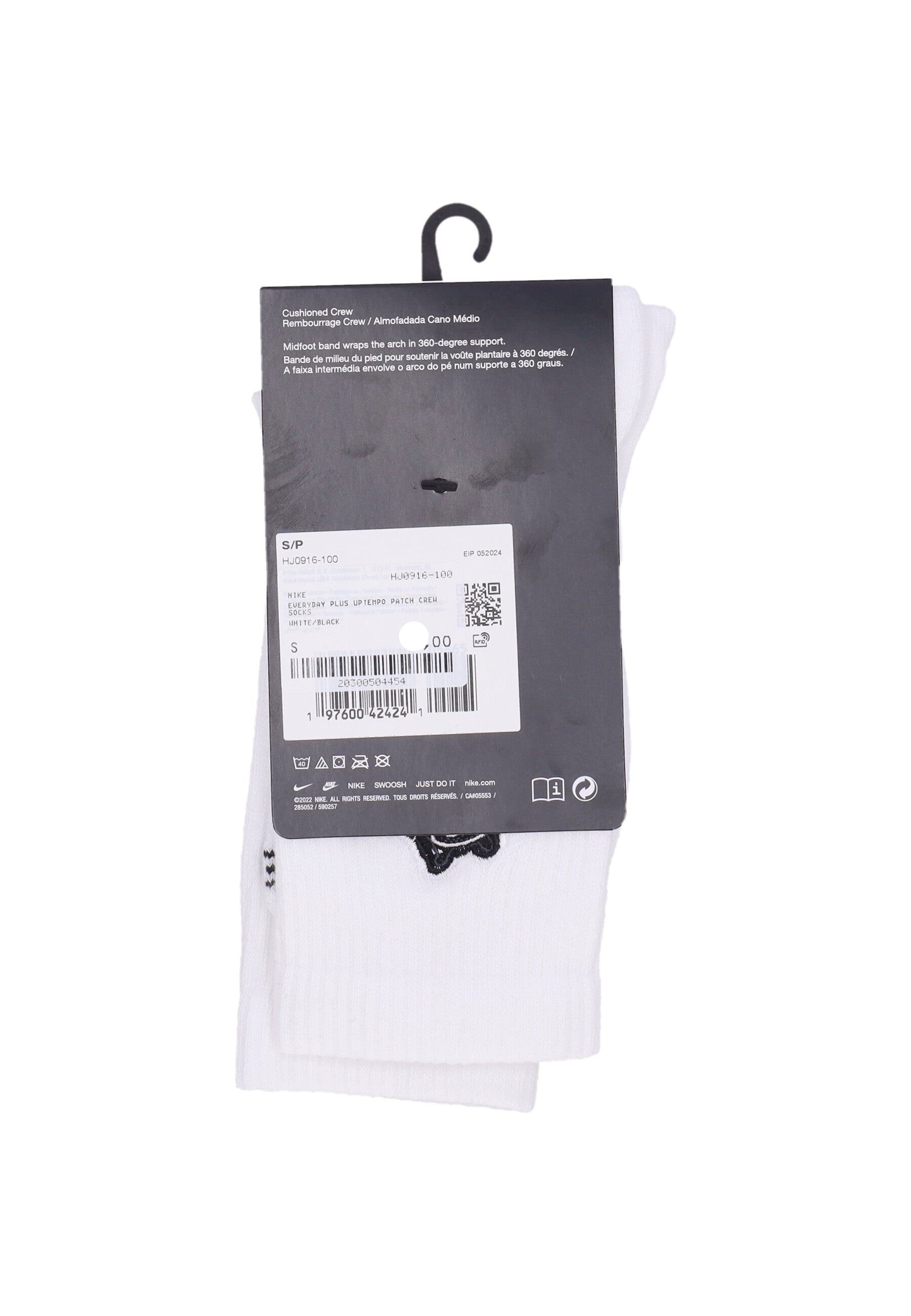 Calza Media Uomo Everyday Plus Uptempo Patch Crew Socks White/black HJ0916-100