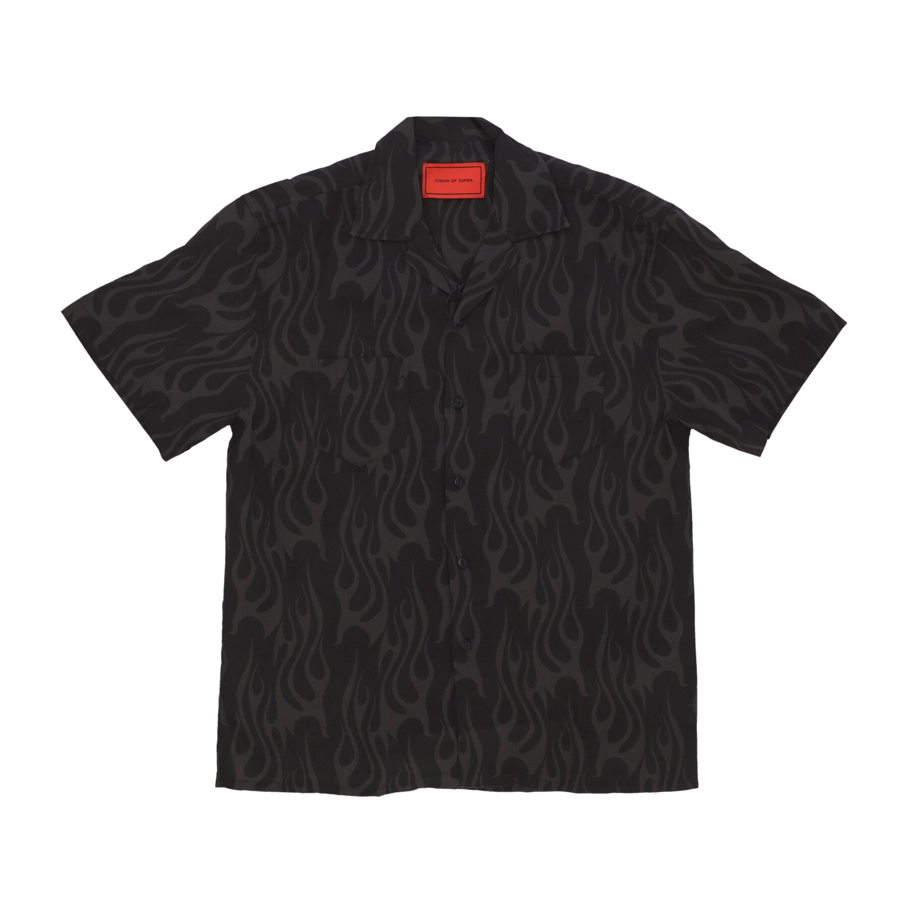 Camicia Manica Corta Uomo Flames Aop Shirt Black VS01103