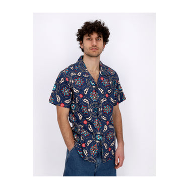 Camicia Manica Corta Uomo Fronds Tapestry Bowling Shirt Blue SH696-CC-01