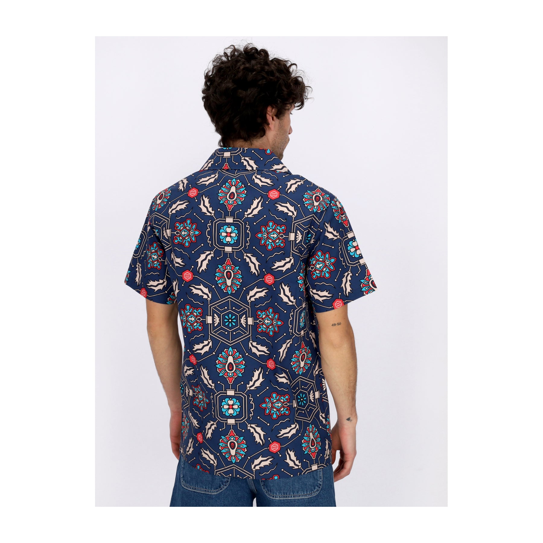 Camicia Manica Corta Uomo Fronds Tapestry Bowling Shirt Blue SH696-CC-01
