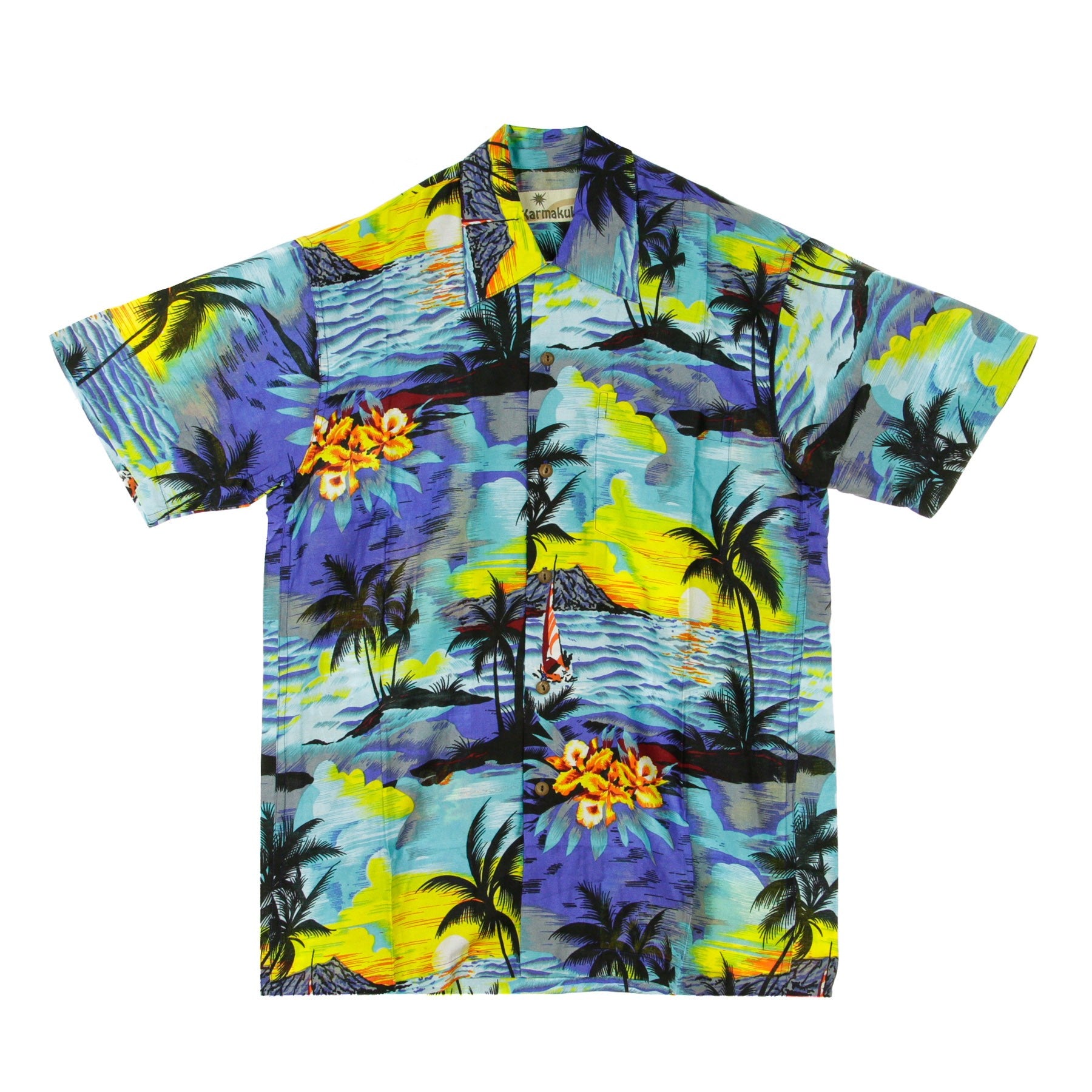 Camicia Manica Corta Uomo Hawaiian Shirt Sunset Blue HS-1