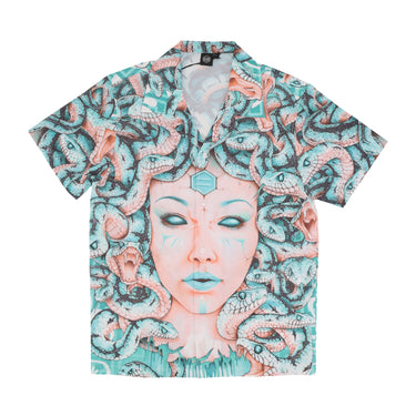 Camicia Manica Corta Uomo Medusa Bowling Shirt Acquamarine SH706-CC-01
