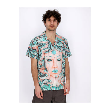 Camicia Manica Corta Uomo Medusa Bowling Shirt Acquamarine SH706-CC-01