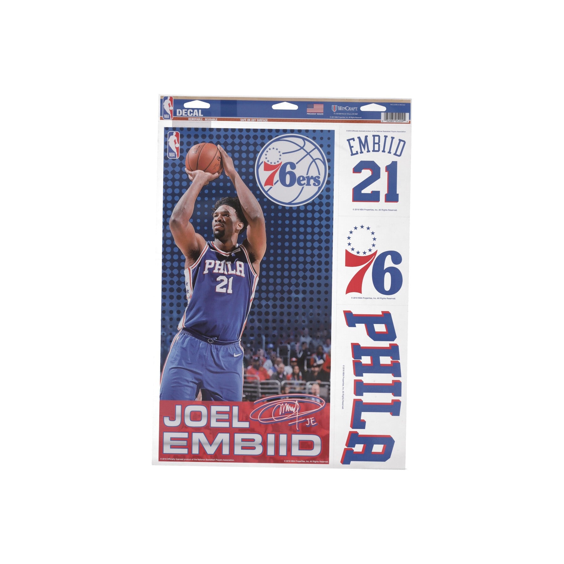 Decalcomania Unisex Nba 11 X 17” Multi-use Decal Sheet  No 21 Joel Embiid Phi76e Original Team Colors 05209318
