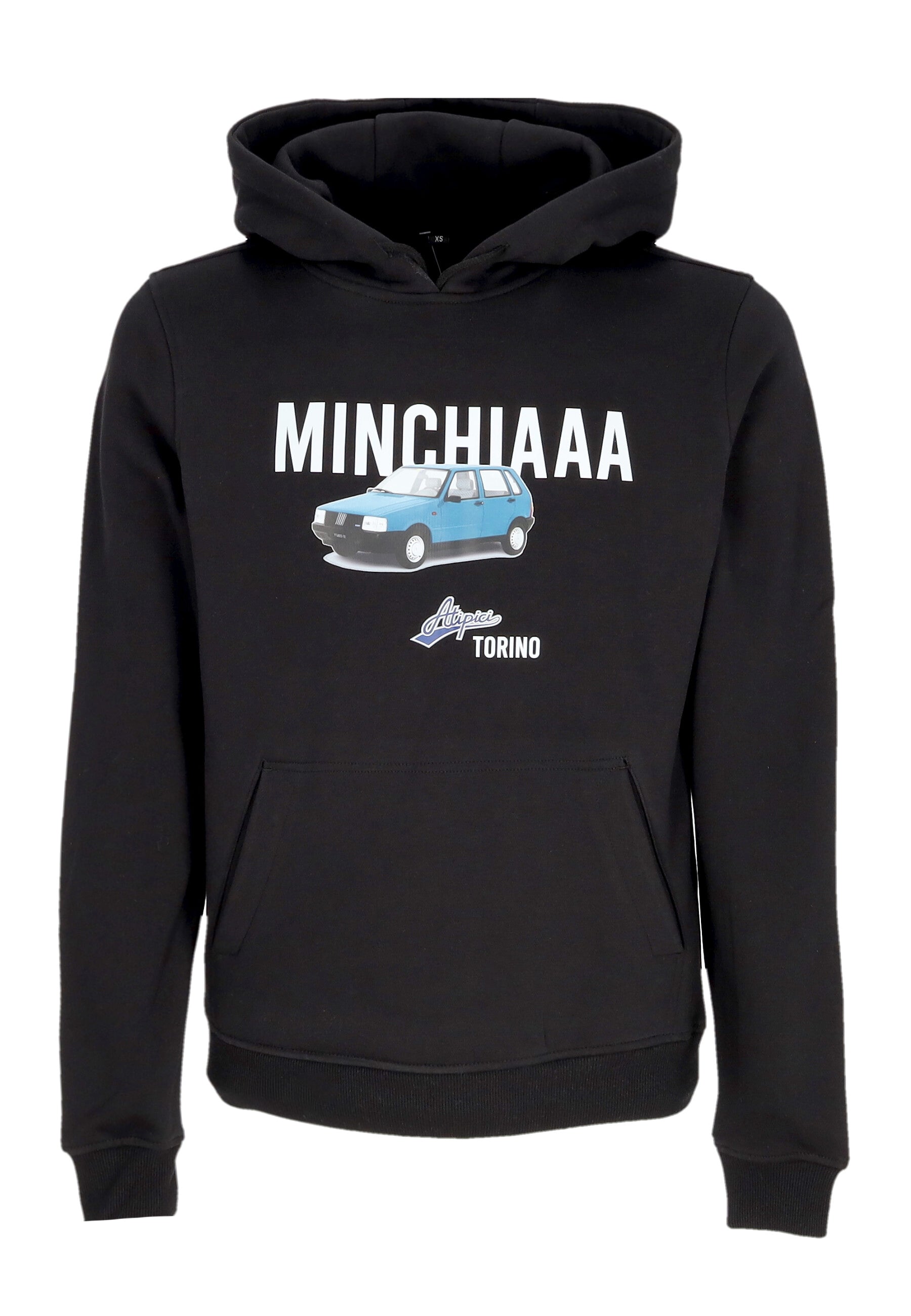 Felpa Cappuccio Uomo Minchiaaa Hoodie Black ATIPICI094-HD-MINCHIA
