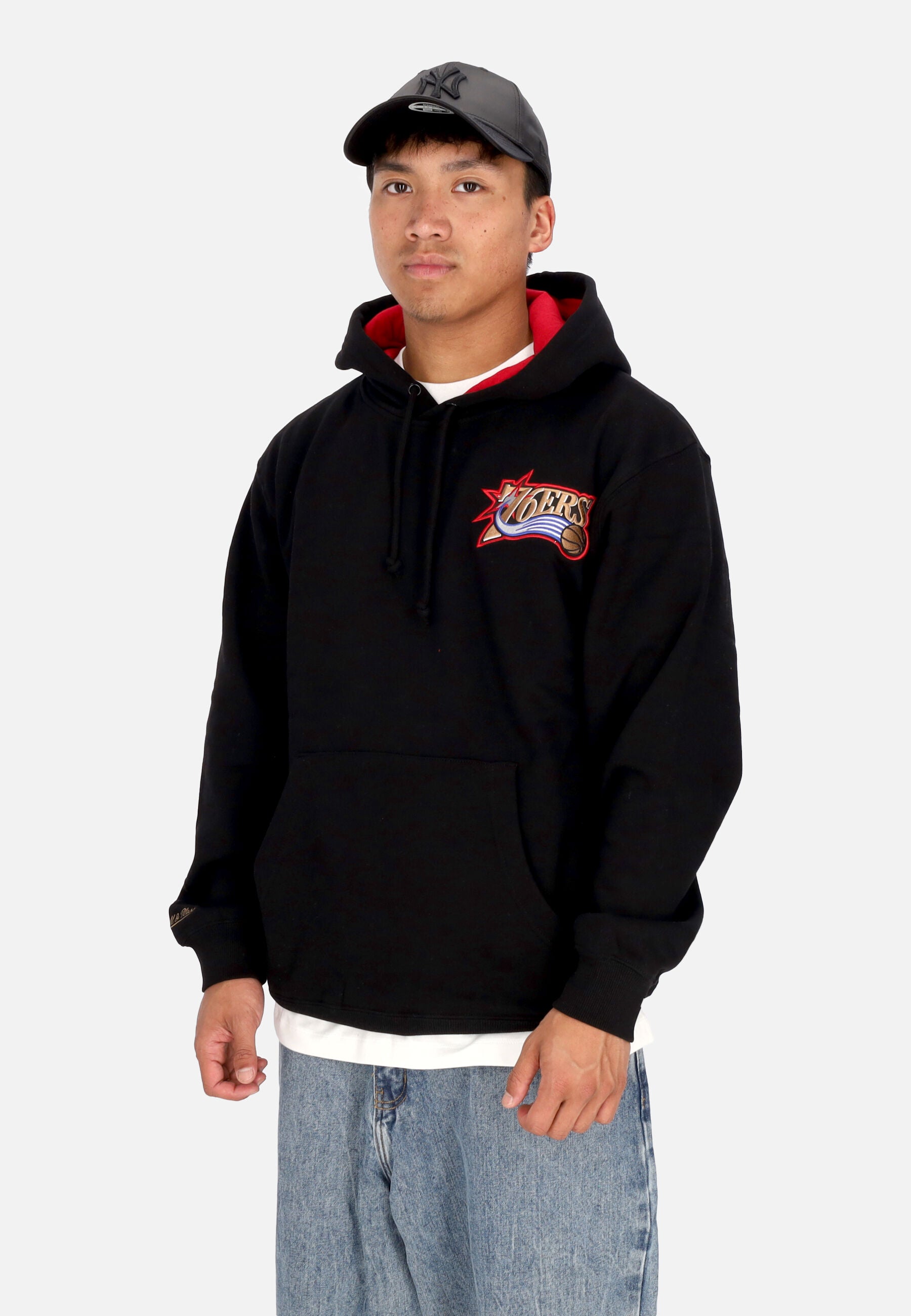 Felpa Cappuccio Uomo Nba Premium Fleece Vintage Logo Hoodie Allen Iverson Phi76e Black FNNC6612-P76YYAIVBLCK