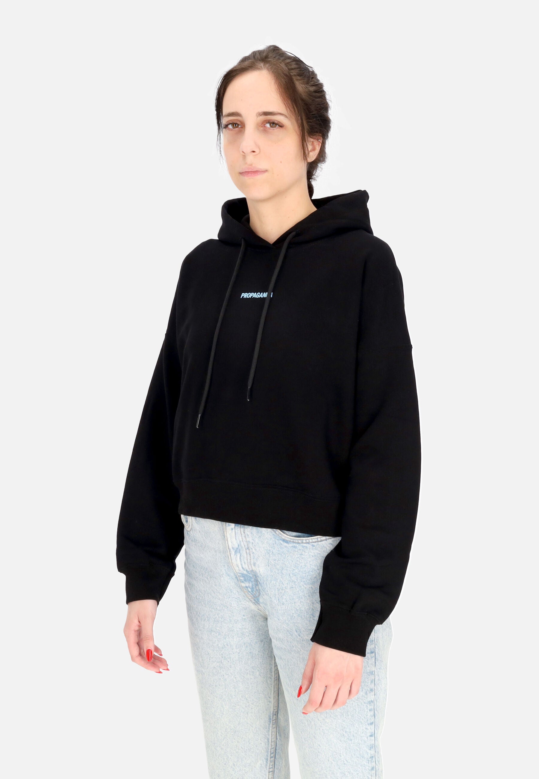 Felpa Leggera Cappuccio Corta Donna W Ribs Crop Top Hoodie Black 24SSPRFE289