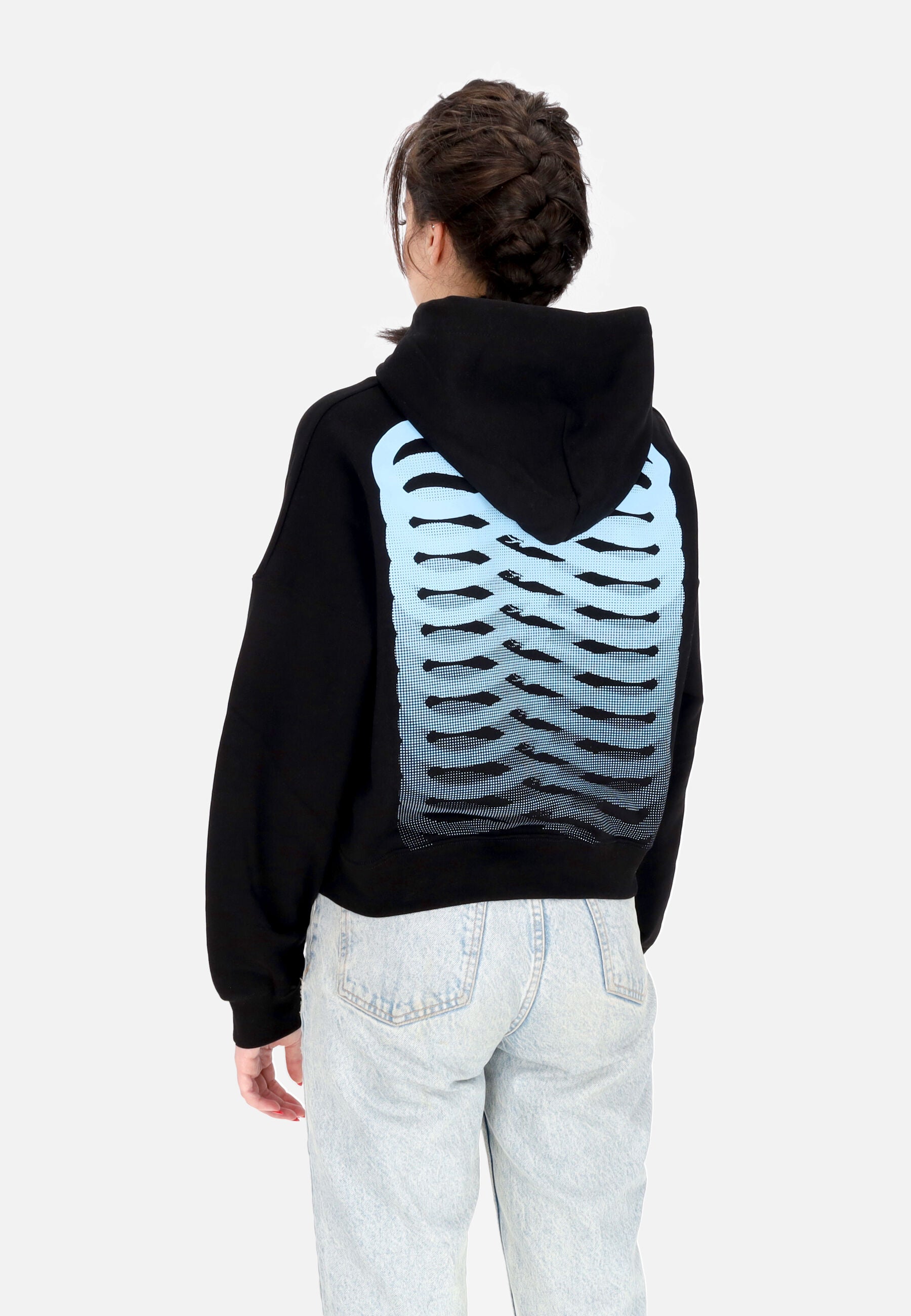 Felpa Leggera Cappuccio Corta Donna W Ribs Crop Top Hoodie Black 24SSPRFE289