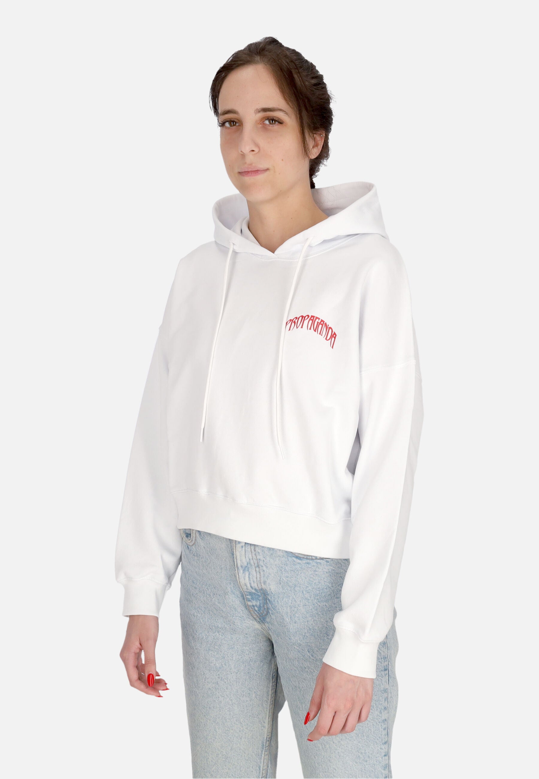 Felpa Leggera Cappuccio Corta Donna W Triangle Bengala Crop Top Hoodie White 24SSPRFE288