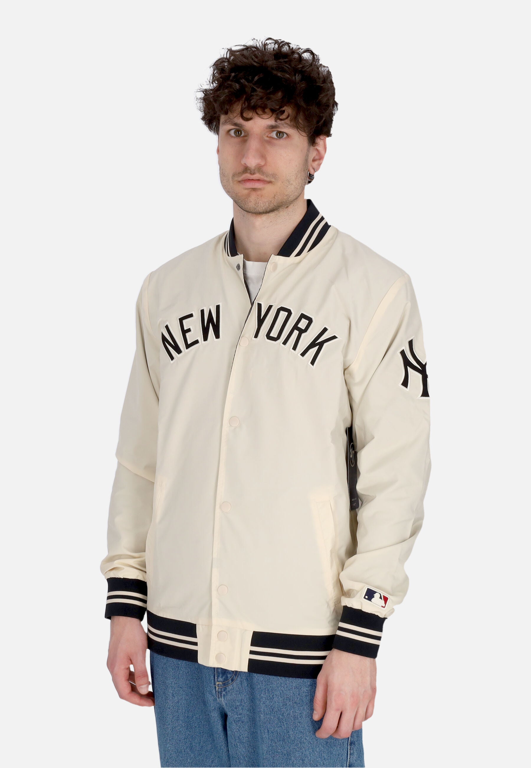 Giubbotto College Uomo Mlb Wordmark Regent Jacket Neyyan Natural BB017PMLOWK618370NT