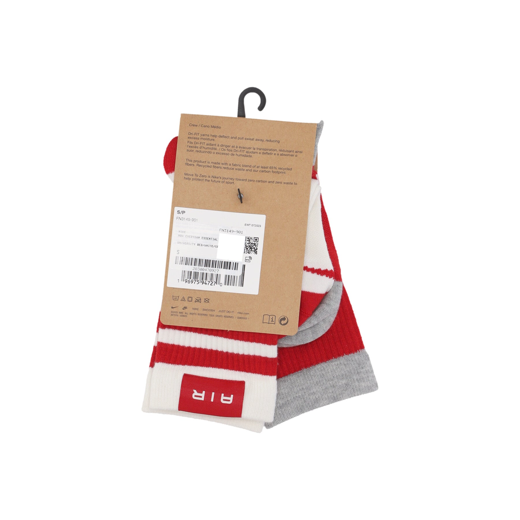 Calza Media Uomo Nba Everyday Essential Socks University Red/white/grey FN3149-901