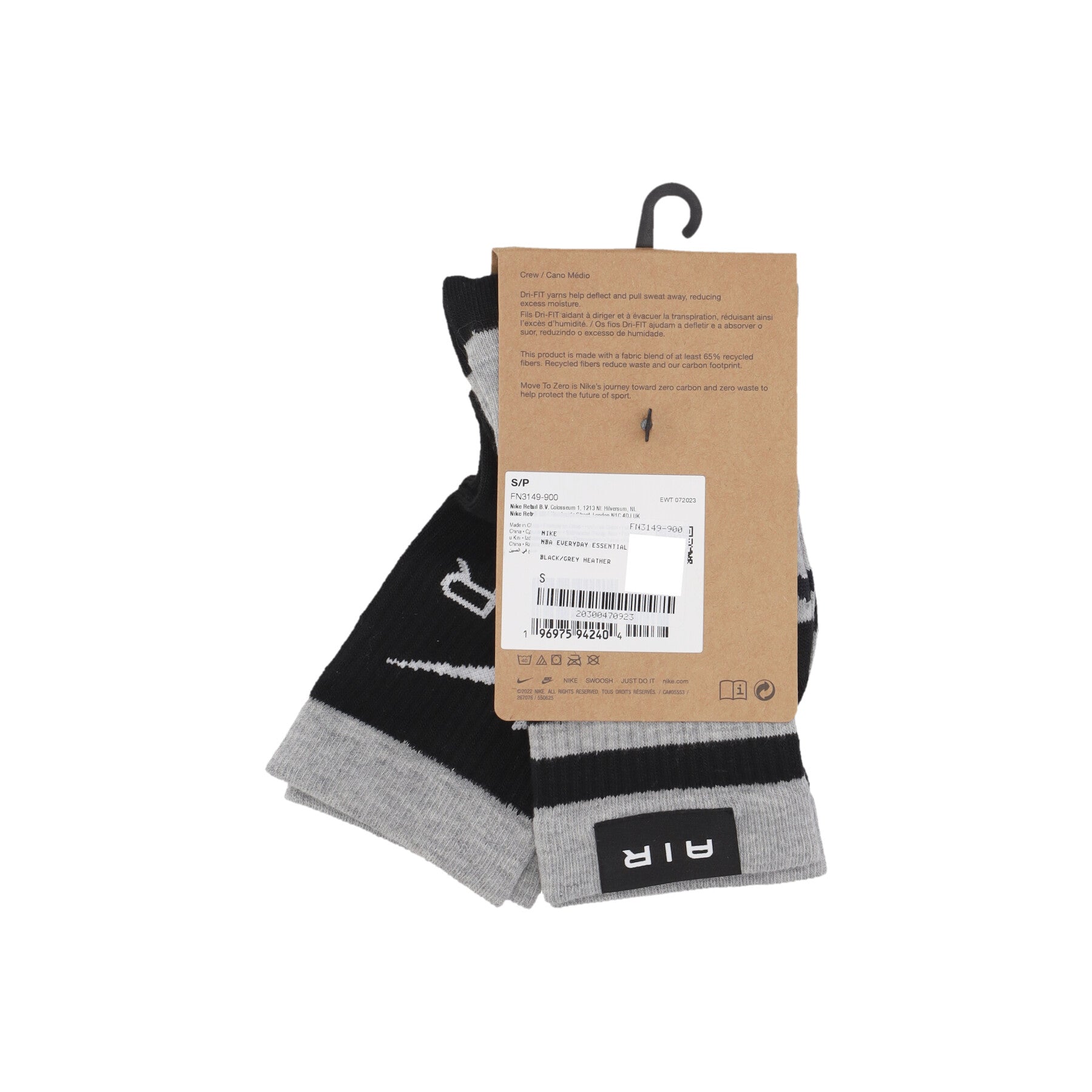 Calza Media Uomo Nba Everyday Essential Socks Black/grey Heather FN3149-900