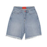 Jeans Corto Uomo Printed Logo And Flames Patch Shorts Blue Denim VS01159