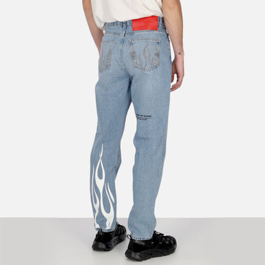 Jeans Uomo Printed Flames And Logo Jeans Denim Blue VS01147
