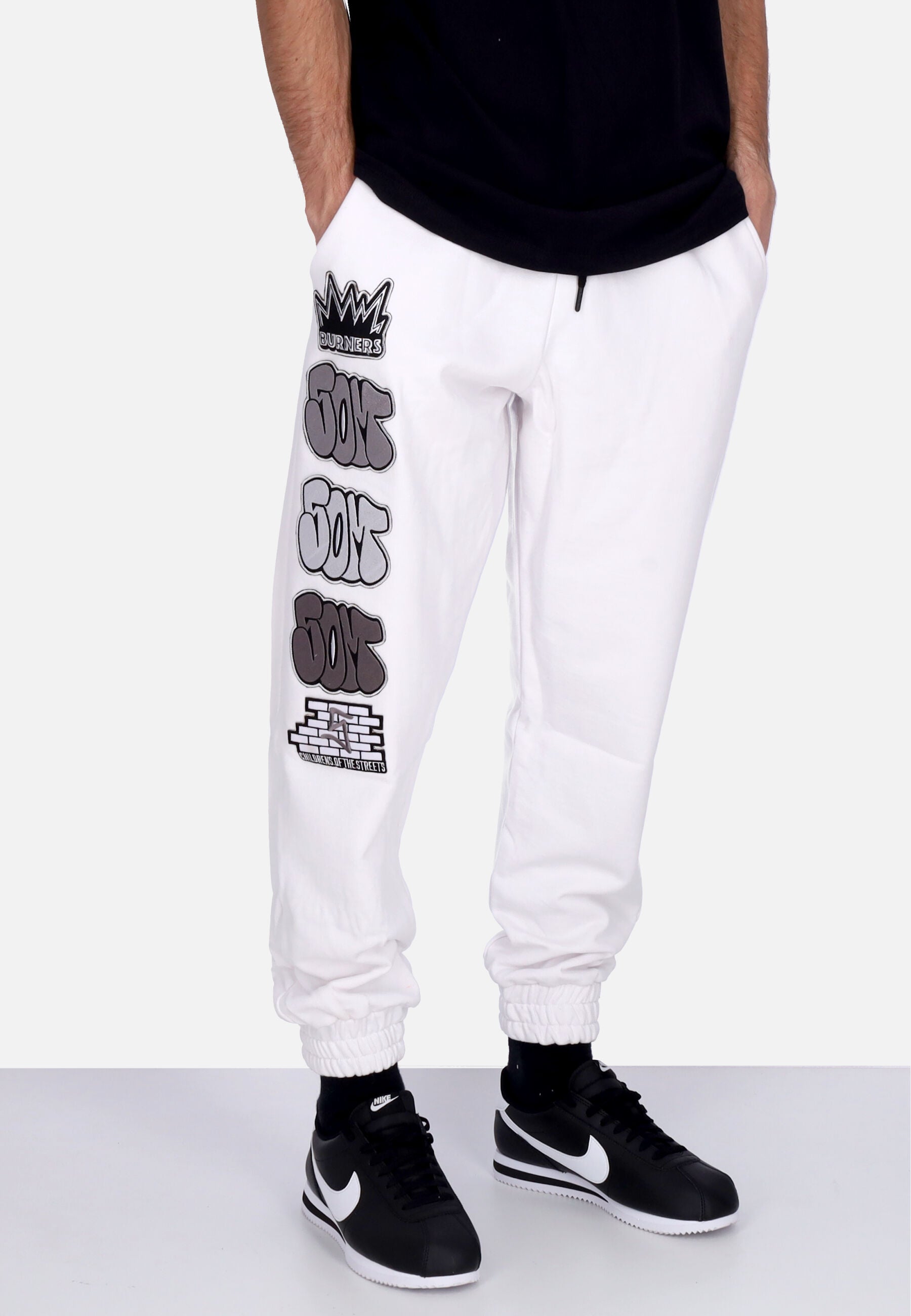 Pantalone Tuta Leggero Uomo Graffiti Patch Joggers White PFSOM4104