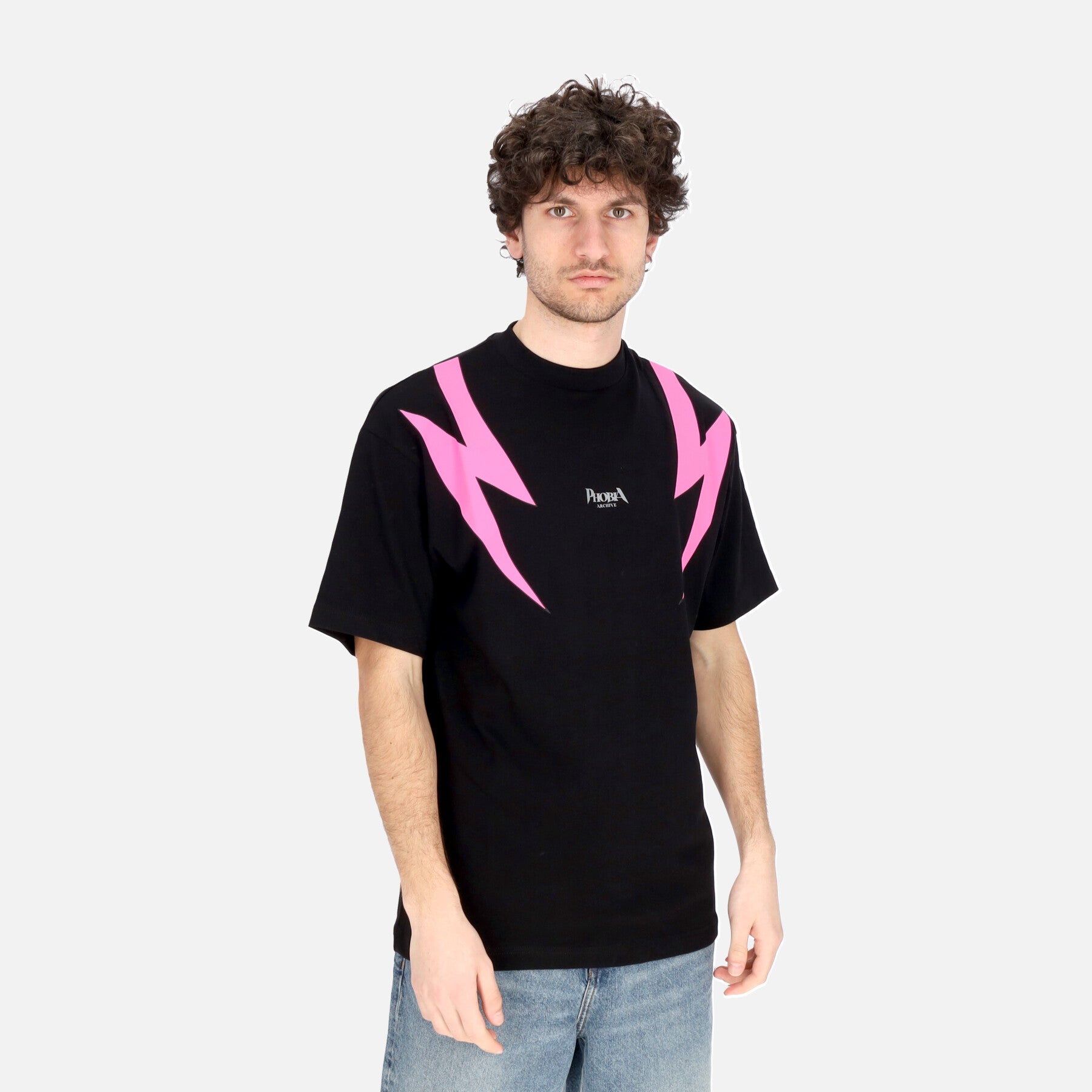 Maglietta Uomo Screaming Skulls Print Tee Black/pink PH00654