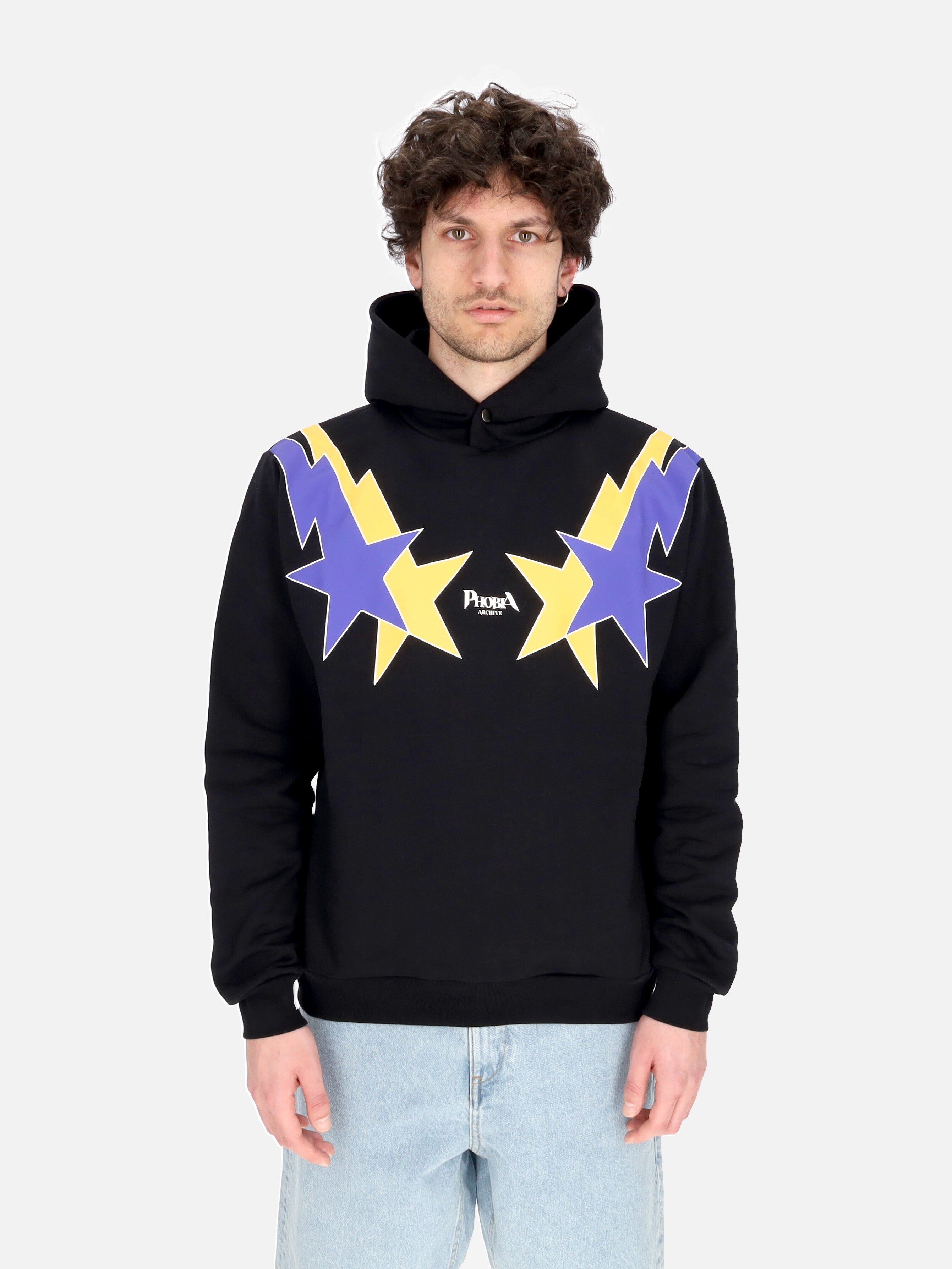 Felpa Leggera Cappuccio Uomo Starry Lightning Hoodie Black/yellow/purple PH00622