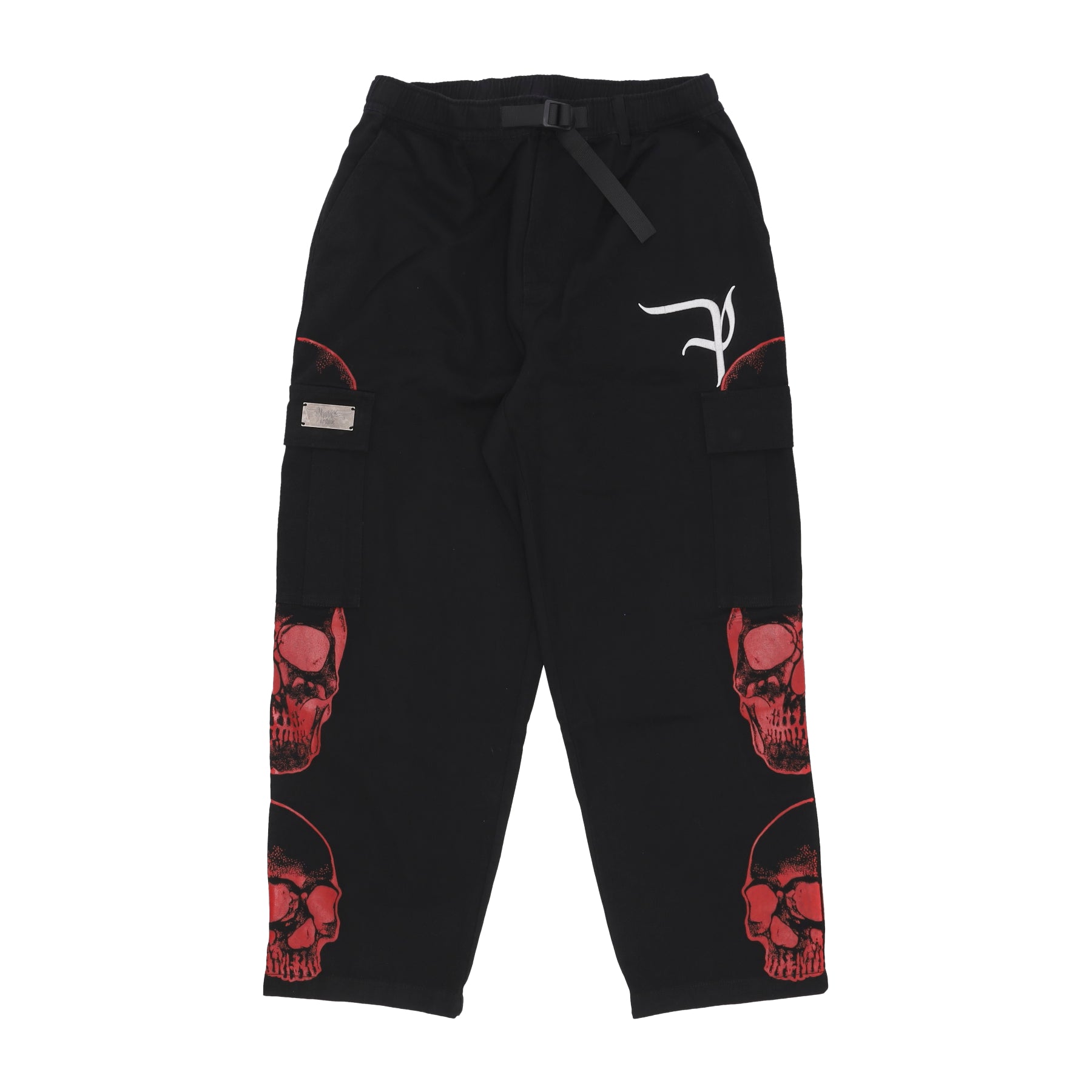 Pantalone Lungo Uomo Triple Skull Print Cargo Pants Black/red PH00667